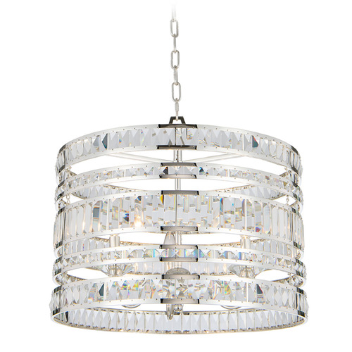 Allegri Crystal Strato Polished Silver Pendant Light with Drum Shade