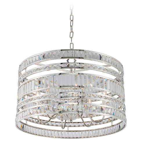 Allegri Crystal Strato Polished Silver Pendant Light with Drum Shade