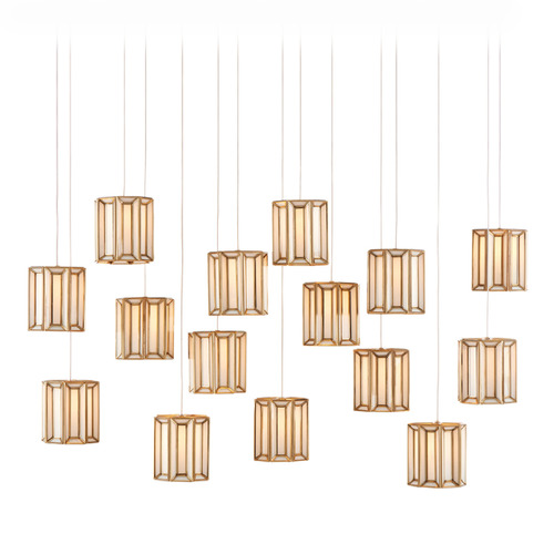 Currey and Company Lighting Currey and Company Daze Antique Brass & Silver Multi-Light Pendant with Cylindrical Shade 9000-0892