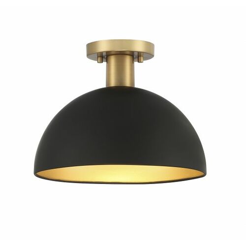 12-Inch Semi-Flush Mount in Matte Black & Natural Brass by Meridian