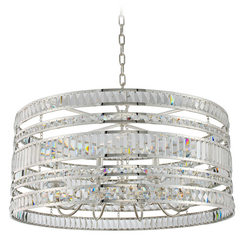 Allegri Lighting Allegri Crystal Strato Polished Silver Pendant Light with Drum Shade 037056-014-FR001