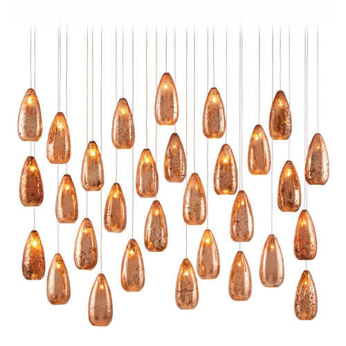 Currey and Company Lighting Currey and Company Rame Silver Multi-Light Pendant with Teardrop Shade 9000-0907