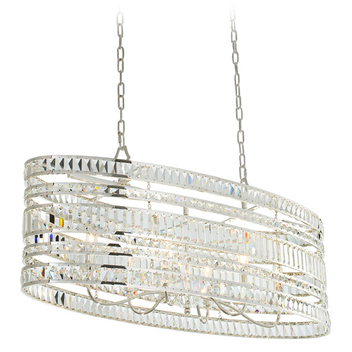 Allegri Crystal Strato Polished Silver Island Light with Oval Shade