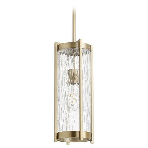 Aged Brass Pendant with Cylindrical Shade by Quorum Lighting