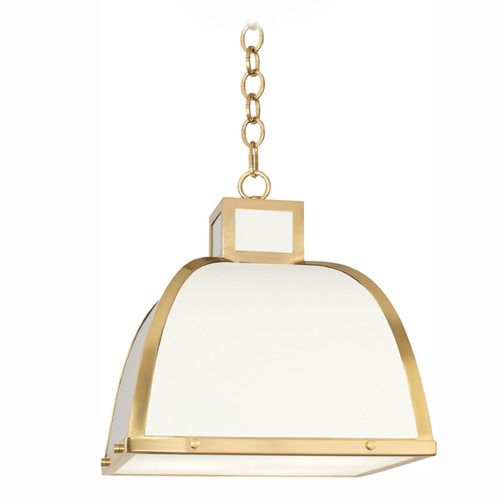 Robert Abbey Lighting Ranger White and Brass Pendant Light with Square Shade