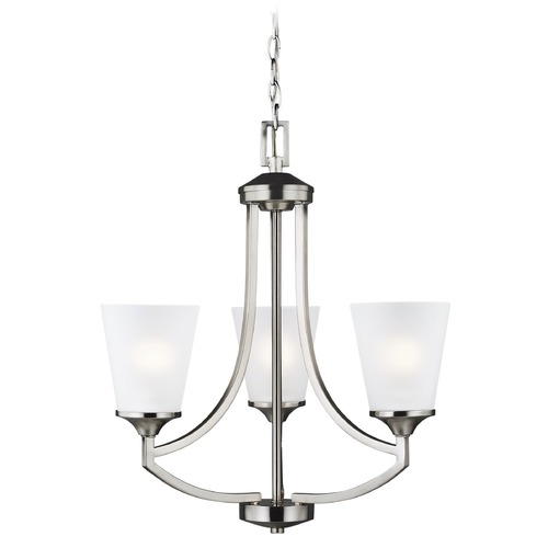 Generation Lighting Hanford Brushed Nickel 3 Lt. Chandelier with Etched White Glass 3124503-962