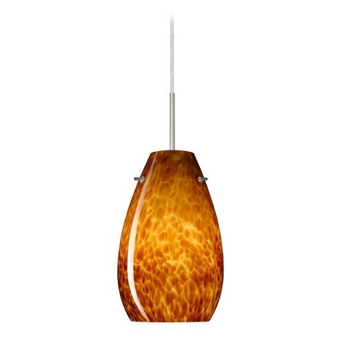 Modern Pendant Light Amber Glass Satin Nickel by Besa Lighting