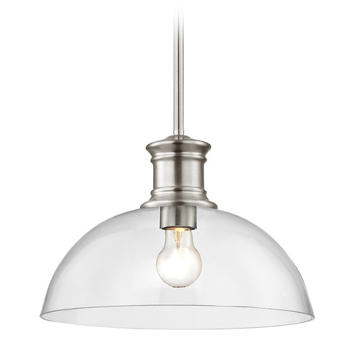 Nautical Pendant Light Satin Nickel with Clear Glass 13-Inch Wide