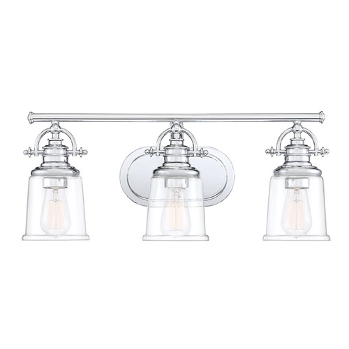 Quoizel Lighting Polished Chrome 3-Light Bathroom Light with Clear Shade GRT8603C