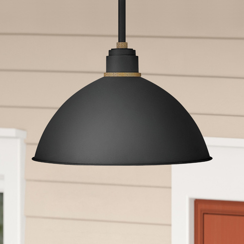 Hinkley Foundry 16-Inch Wide Textured Black & Brass Barn Light Pendant by Hinkley Lighting 10685TK