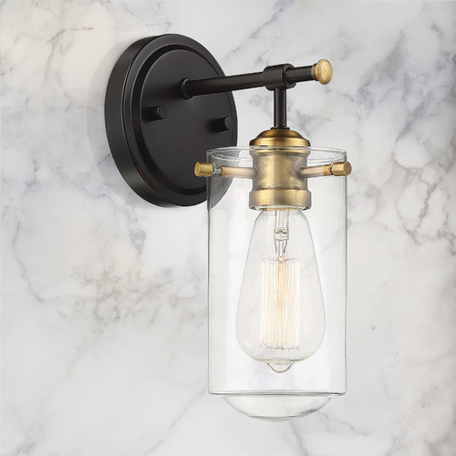 Savoy House Clayton Wall Sconce in English Bronze & Warm Brass with Clear Glass 9-2262-1-79