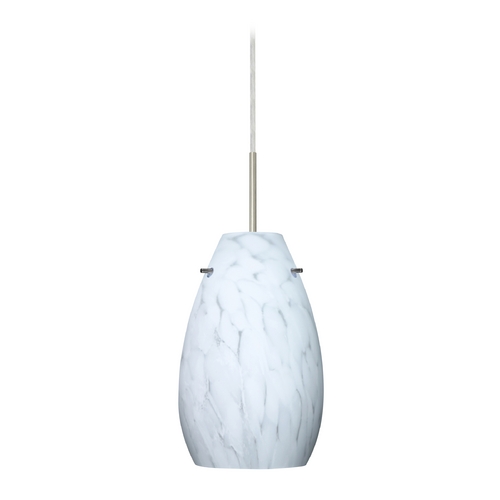 Besa Lighting Modern Pendant Light White Glass Satin Nickel by Besa Lighting 1JT-412619-SN