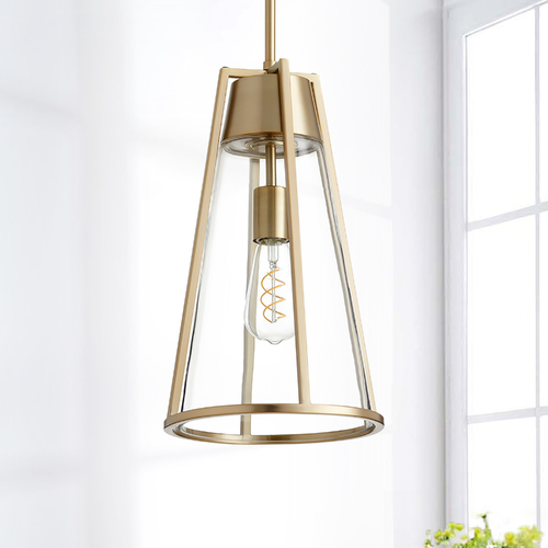 Quorum Lighting Aged Brass Pendant Light with Conical Shade