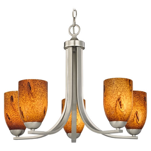 Design Classics Lighting Chandelier with Brown Art Glass in Satin Nickel Finish 584-09 GL1001D