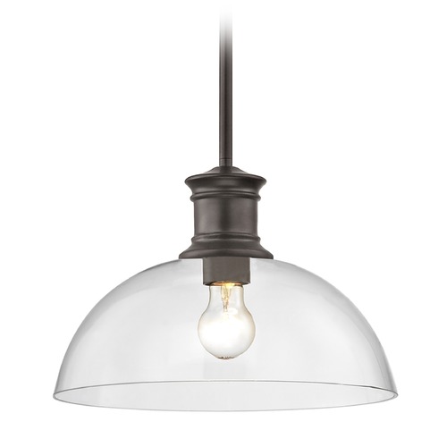 Industrial Bronze Pendant Light with Clear Glass 13-Inch Wide