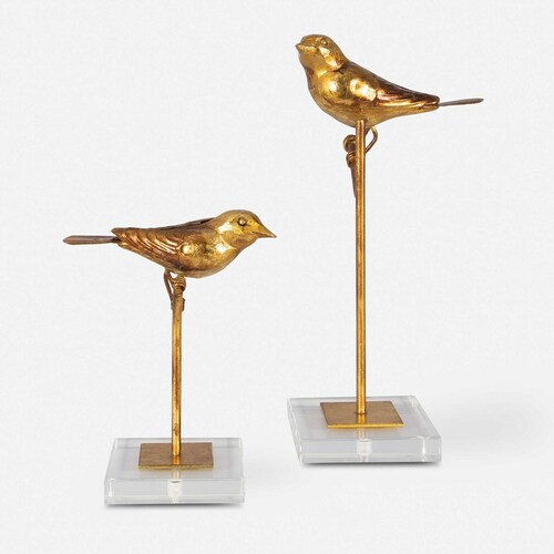 Passerines Figurines Set of 2 in Gold Leaf by Uttermost Lighting