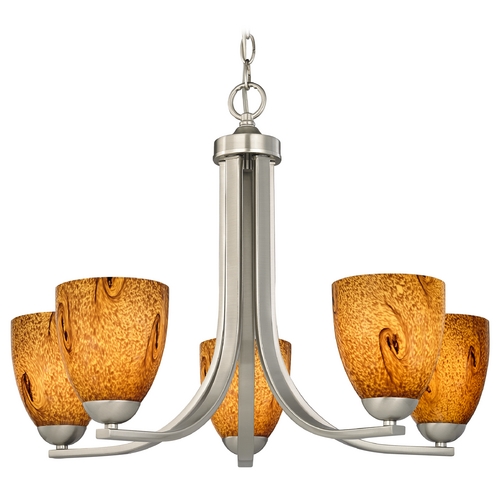 Chandelier with Brown Art Glass in Satin Nickel Finish