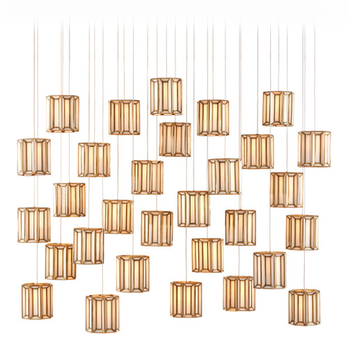 Currey and Company Lighting Currey and Company Daze Antique Brass & Silver Multi-Light Pendant with Cylindrical Shade 9000-0893