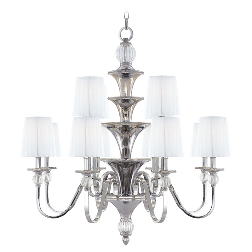 Chandelier with White Shades in Polished Nickel by Metropolitan Lighting