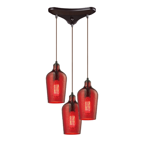 Elk Lighting Multi-Light Pendant Light with Red Glass and 3-Lights 10331/3HRD