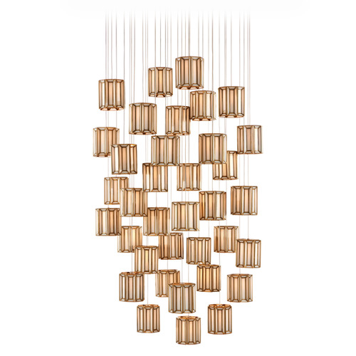 Currey and Company Lighting Currey and Company Daze Antique Brass & Silver Multi-Light Pendant with Cylindrical Shade 9000-0894