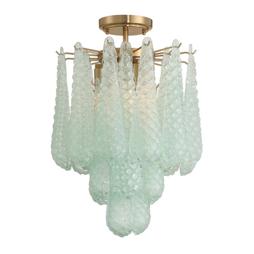 Ollie 4-Light Semi-Flush in Aged Brass & Green by Crystorama Lighting