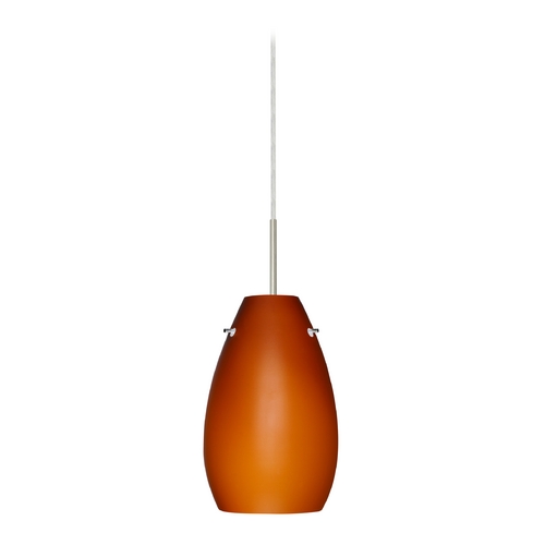 Modern Pendant Light Amber Glass Satin Nickel by Besa Lighting