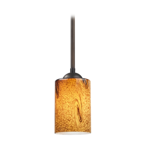 Modern Mini-Pendant Light with Brown Art Glass
