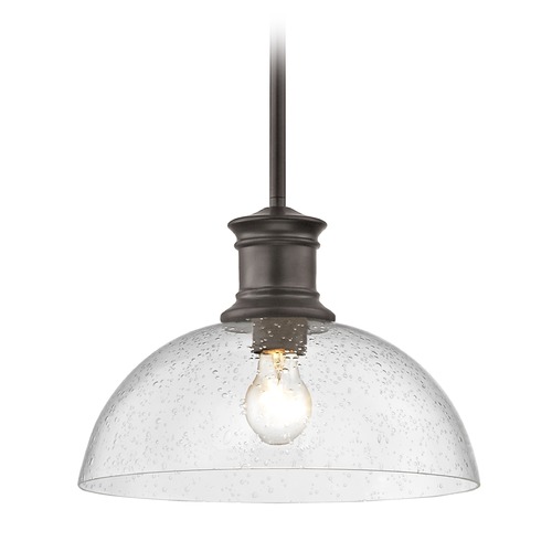 Industrial Seeded Glass Pendant Light Bronze 13-Inch Wide