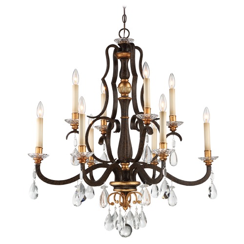 Chateau Nobles Raven Bronze with Sunburst Gold Crystal Chandelier by Metropolitan Lighting