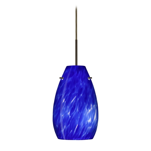 Besa Lighting Modern Pendant Light Blue Glass Bronze by Besa Lighting 1JT-412686-BR