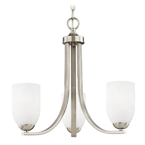 Design Classics Lighting Dalton 3-Light Chandelier in Satin Nickel with Satin White Dome Glass 5843-09 GL1028D