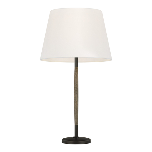 Visual Comfort Studio Collection ED Ellen-DeGeneres Ferrelli Weathered Oak Wood & Aged Pewter LED Table Lamp by Visual Comfort Studio ET1161WDO1