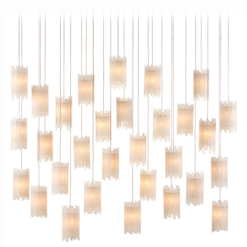 Currey and Company Lighting Currey and Company Escenia Silver Multi-Light Pendant with Cylindrical Shade 9000-0886