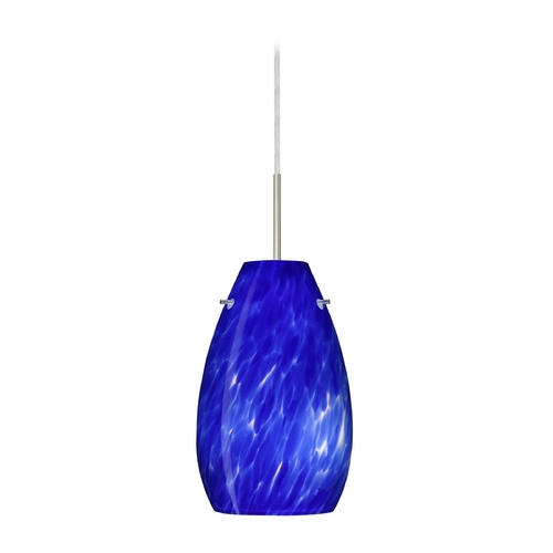 Besa Lighting Modern Pendant Light Blue Glass Satin Nickel by Besa Lighting 1JT-412686-SN