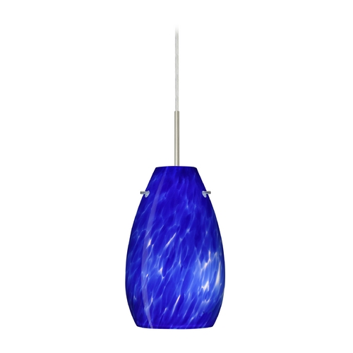 Modern Pendant Light Blue Glass Satin Nickel by Besa Lighting