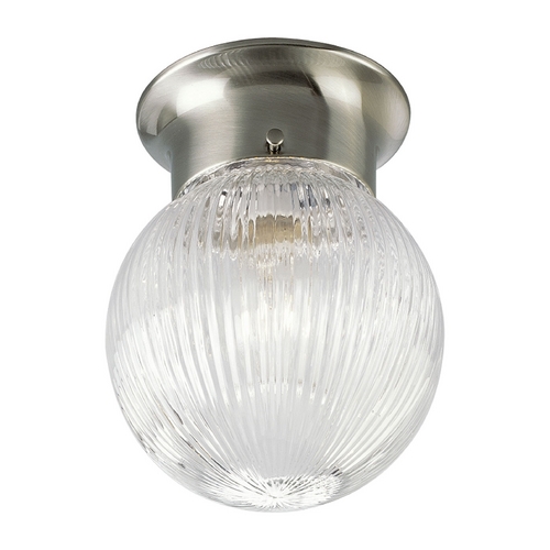 Ribbed Globe Flush Mount in Brushed Nickel by Progress Lighting