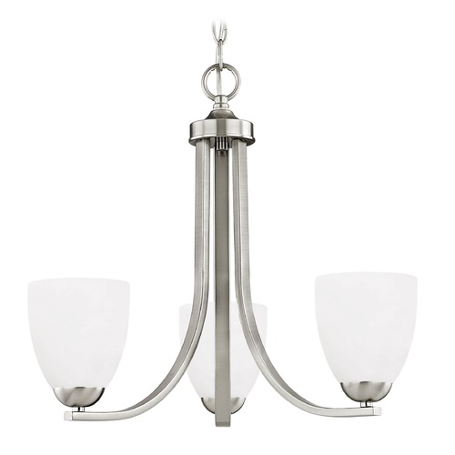 Design Classics Lighting Dalton 3-Light Chandelier in Satin Nickel with White Modern Bell Glass 5843-09 GL1028MB