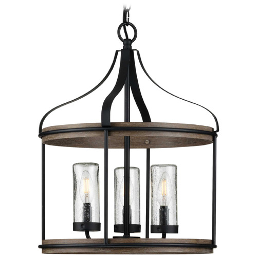 Progress Lighting Brenham Matte Black & Weathered Gray Faux Wood Outdoor Hanging Light