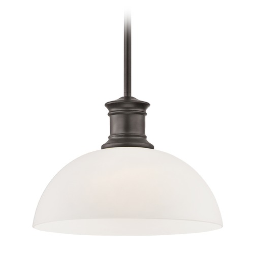 Design Classics Lighting Industrial Bronze Pendant Light with White Glass 13-Inch Wide 1761-220 G1785-WH
