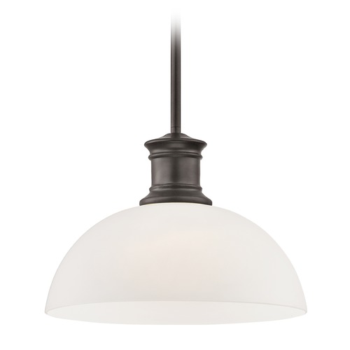 Industrial Bronze Pendant Light with White Glass 13-Inch Wide