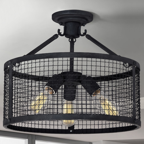 Wilder 16-Inch Semi-Flush Mount in Mottled Black by Quoizel Lighting