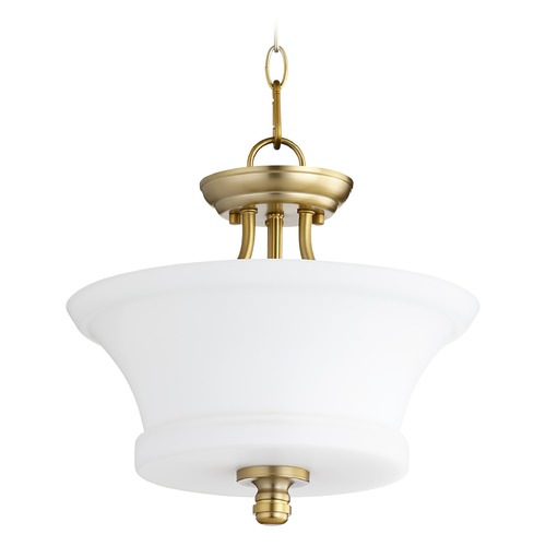 Rossington Aged Brass Pendant with Bell Shade by Quorum Lighting