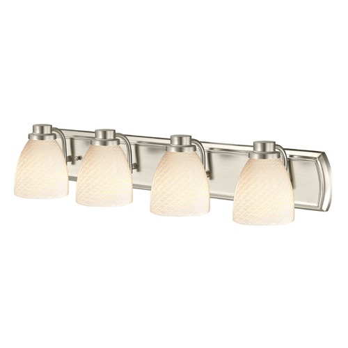 4-Light Bathroom Light in Satin Nickel with White Art Glass