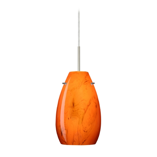 Modern Pendant Light Orange Glass Satin Nickel by Besa Lighting
