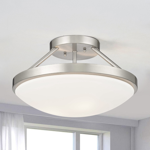 Design Classics Lighting Hye 15-Inch Semi-Flush Mount in Satin Nickel with White Glass 567-09