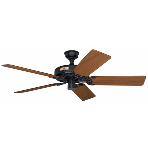 Black Outdoor Ceiling Fan with Teak Wood Blades by Hunter Fan Company