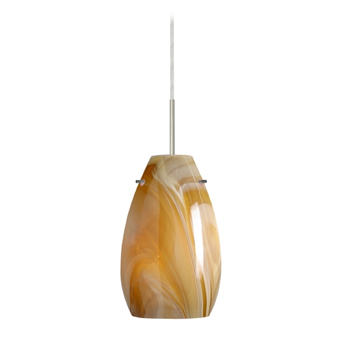 Modern Pendant Light Honey Glass. Satin Nickel by Besa Lighting