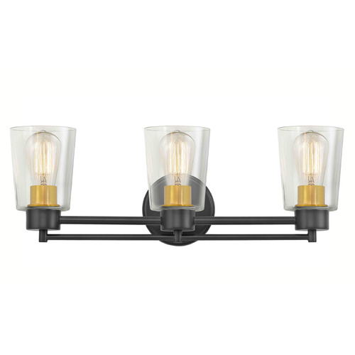 Design Classics Lighting Salida 3-Light Bath Light in Matte Black & Brass by Design Classics 703-07 SB GL1027-CLR