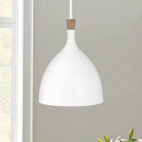 Visual Comfort Studio Collection ED Ellen-DeGeneres Darwin Matte White & Natural Wood Pendant with Dome Shade EP1071MWT